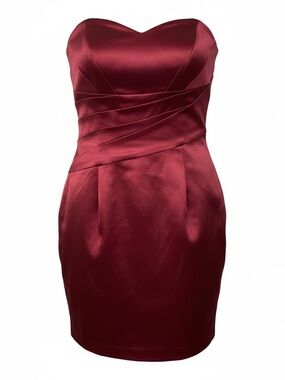 Burgundy Red Satin Sleeveless Cocktail Dress